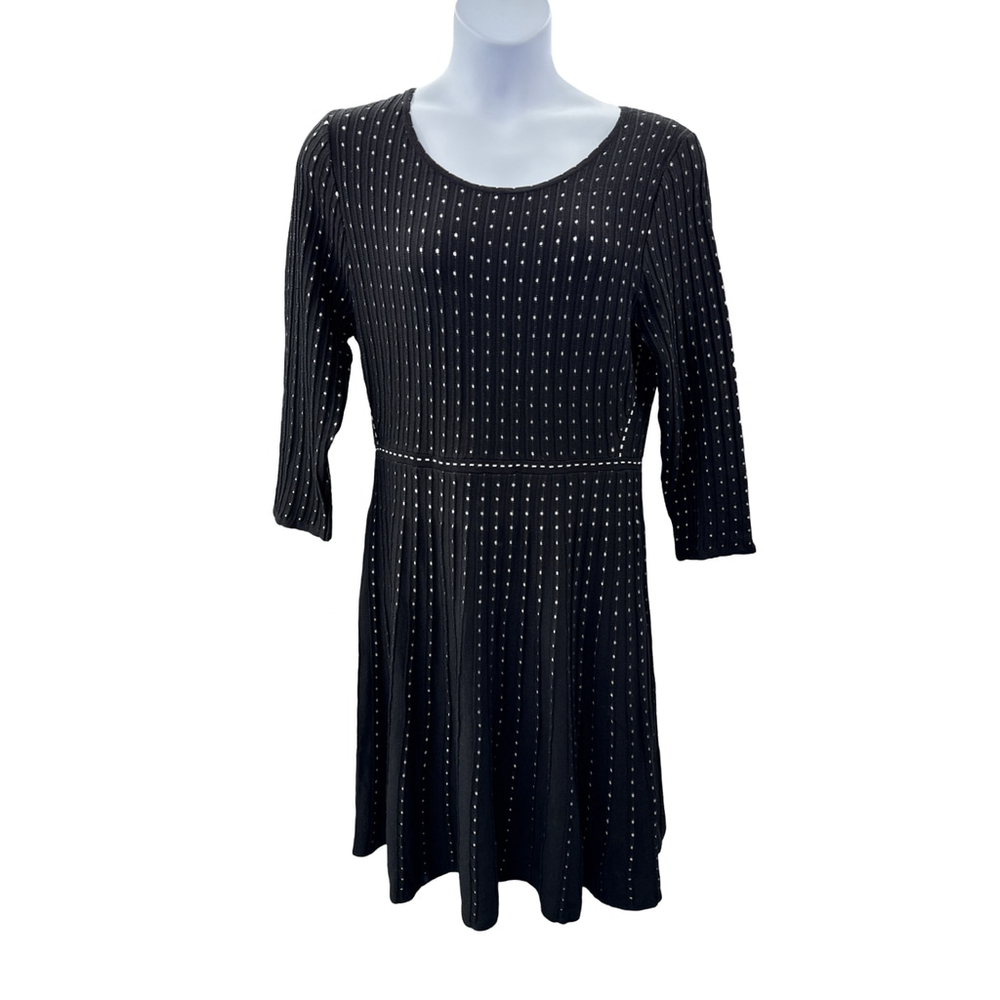Nina Leonard Black & White Textured Knit Fit & Flare Dress NWT XL‎